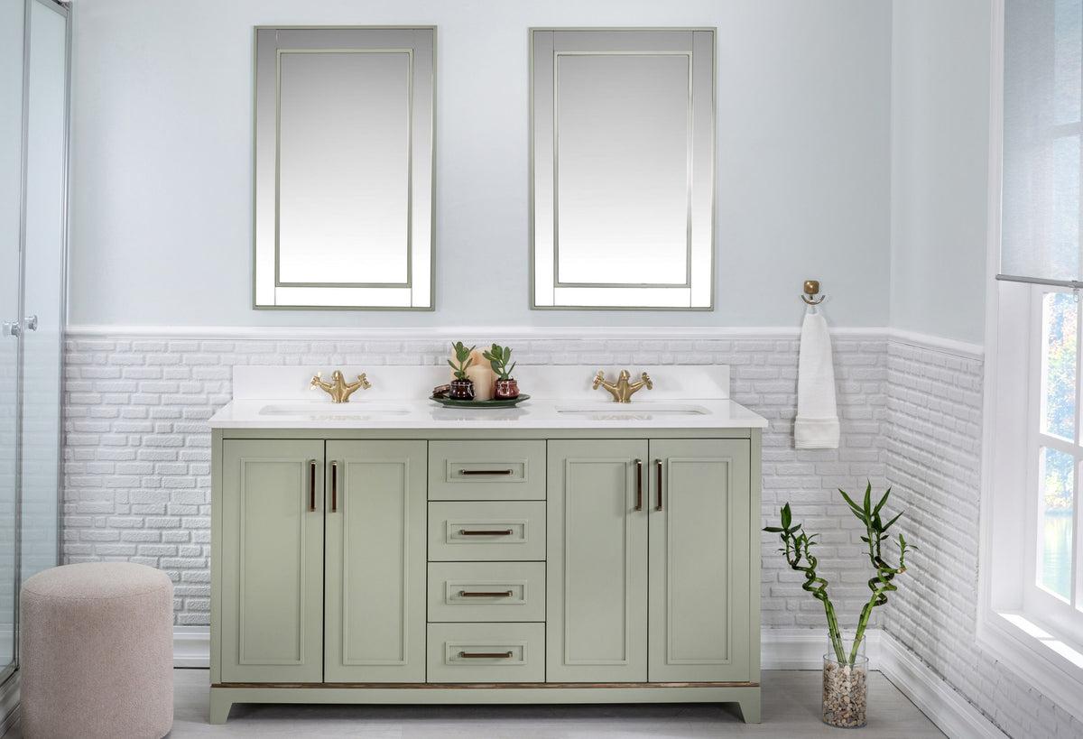 Mobilier de baie clasic cu lavoar si 2 oglinzi, verde
