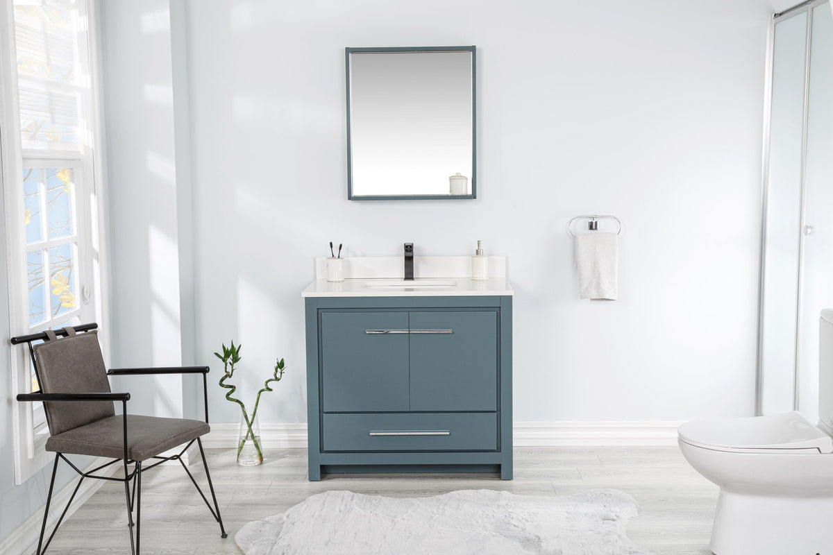 Set mobila de baie cu oglinda si lavoar, albastru