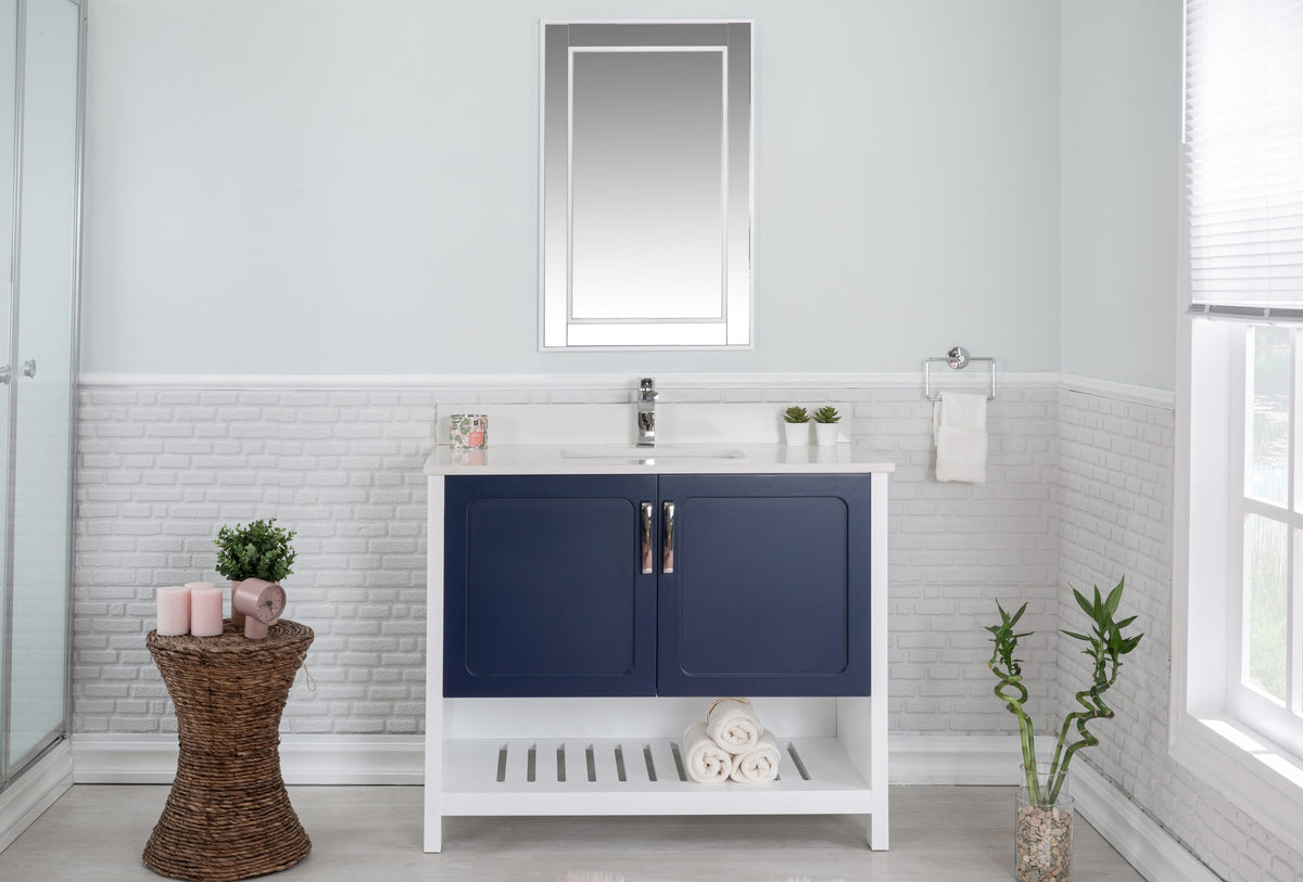 Set mobila de baie cu oglinda si lavoar, albastru inchis