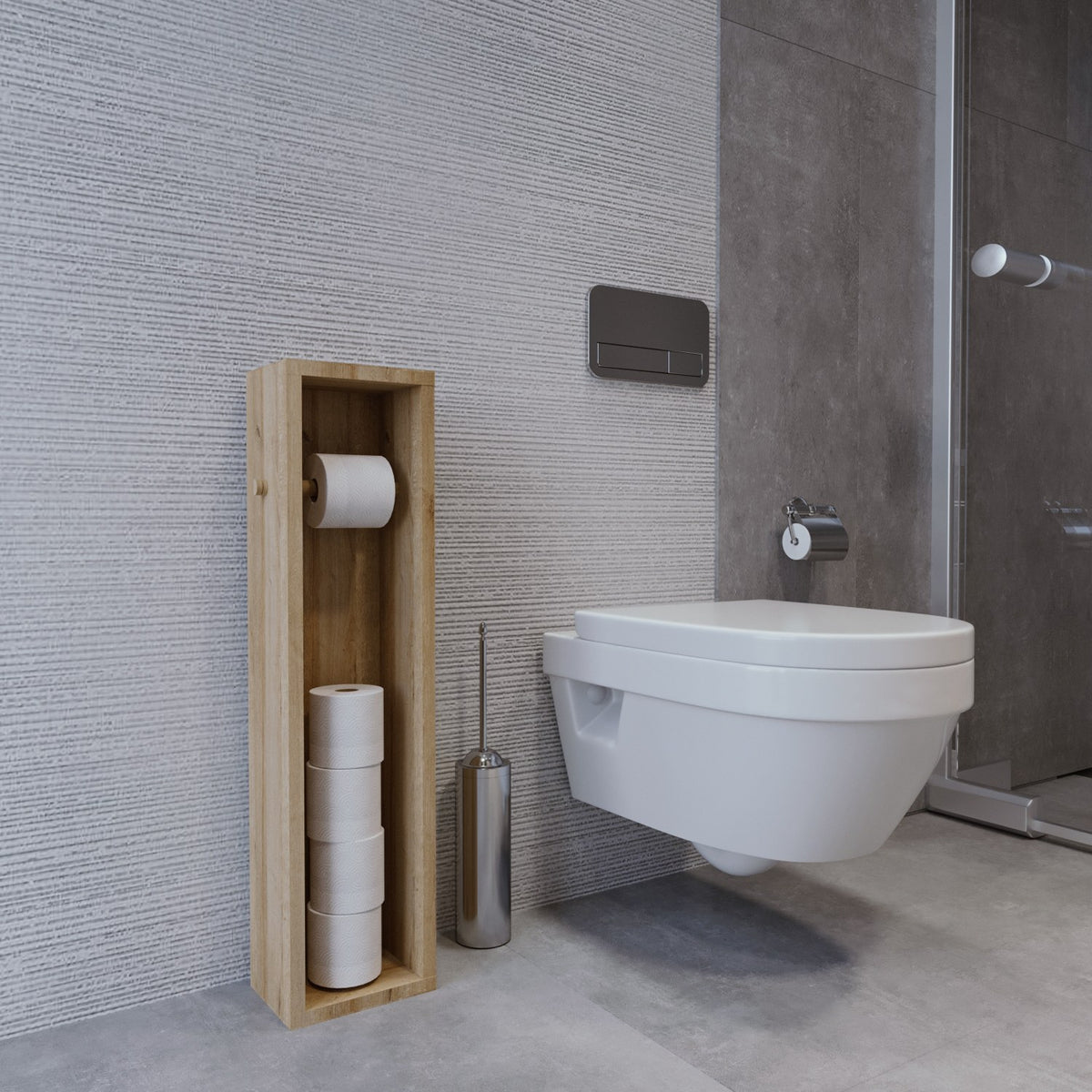 Dulap de baie cu suport pentru hartia igienica,100x25x9 cm, imitatie lemn