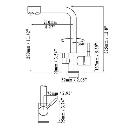 Baterie bucatarie cu 3 cai pentru filtru de purificare, argintiu nichelat (semi-lucios), cod 1213