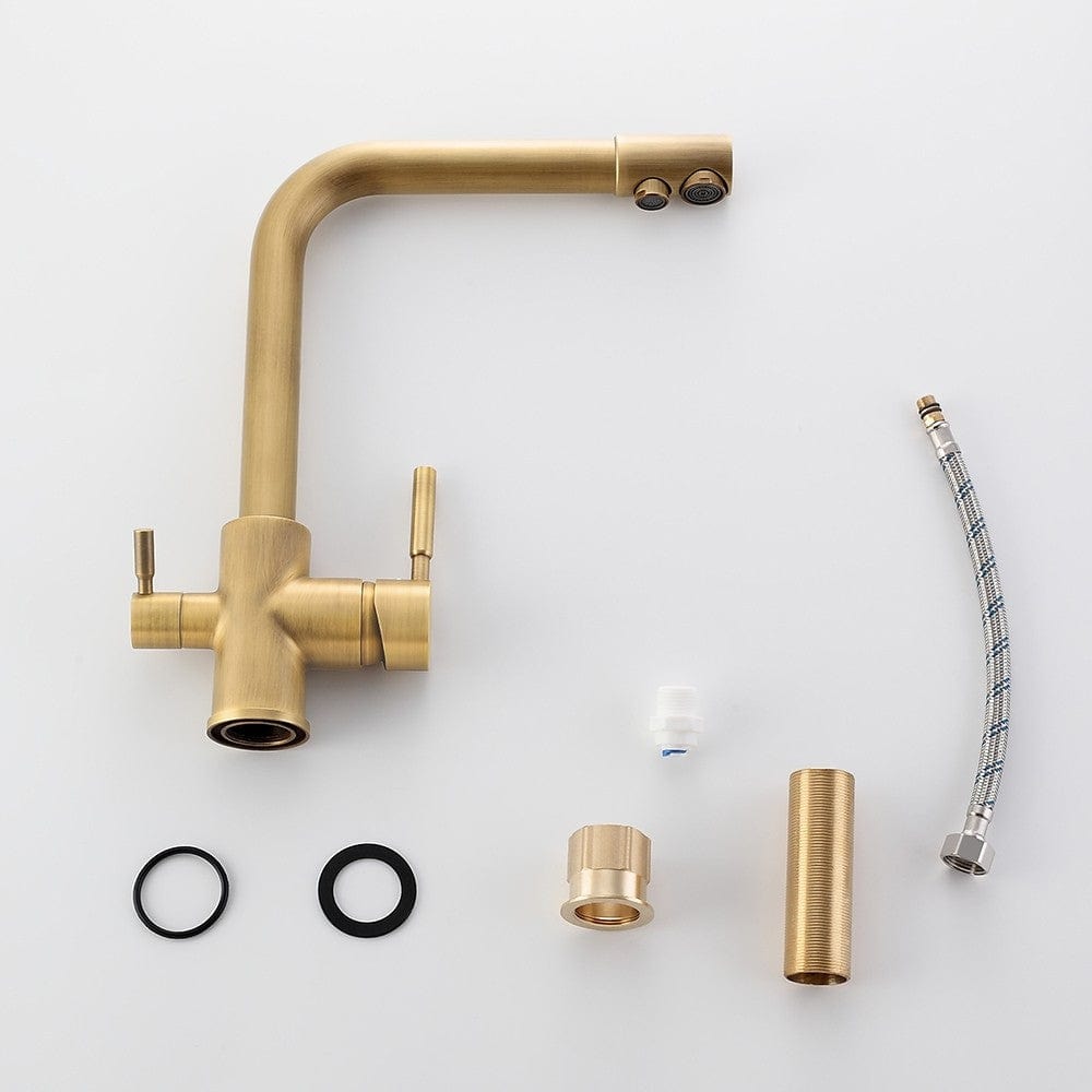 Baterie bucatarie cu 3 cai pentru filtru de purificare, auriu antichizat, cod 1211