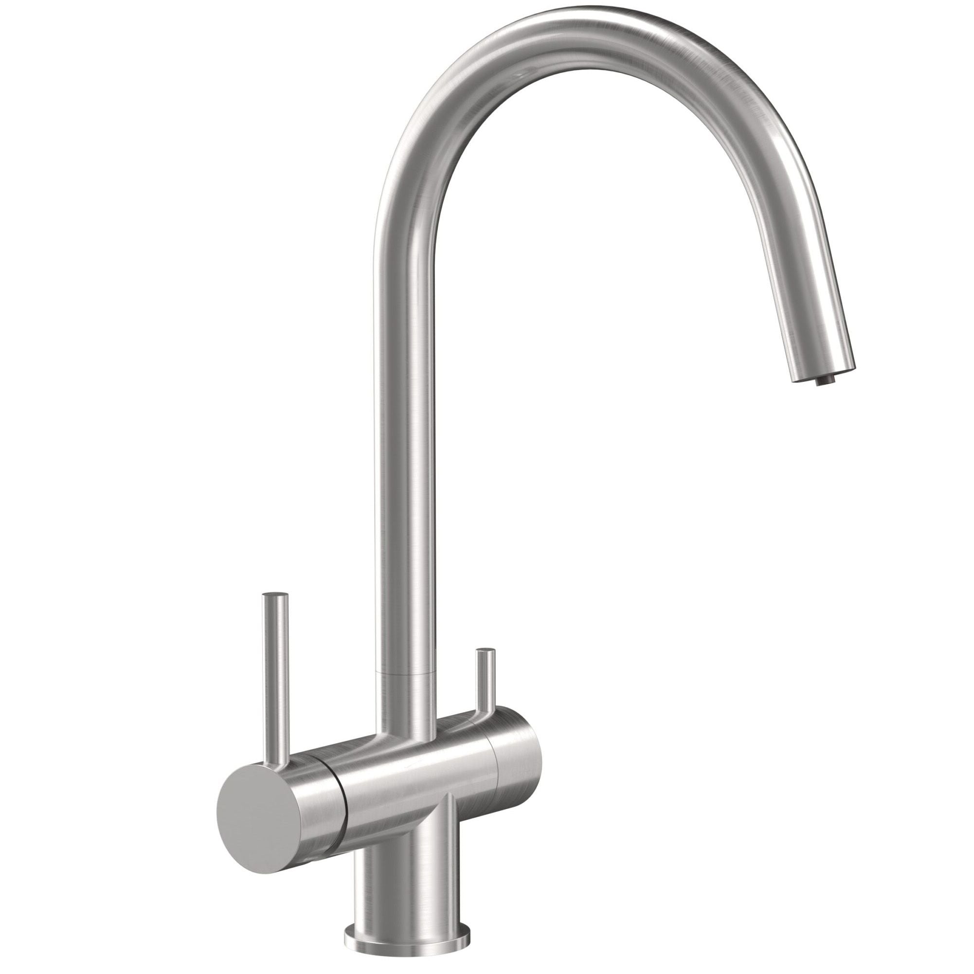 Baterie bucatarie Rea Caren, cu 3 cai pentru filtru de purificare, argintiu periat