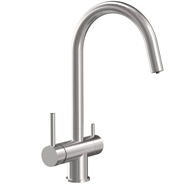 Baterie bucatarie Rea Caren, cu 3 cai pentru filtru de purificare, argintiu periat