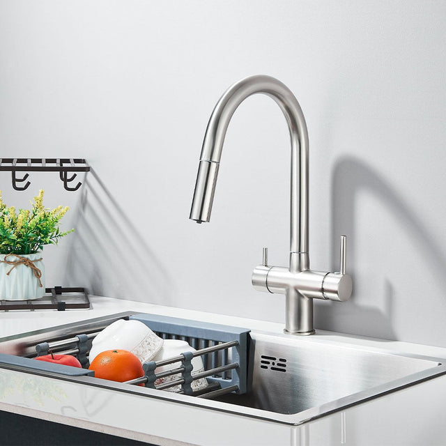 Baterie cu filtru de purificare si dus extractibil, argintiu mat, cod 1677