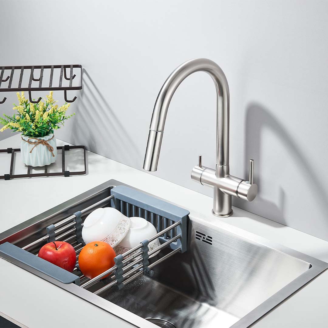 Baterie cu filtru de purificare si dus extractibil, argintiu mat, cod 1677