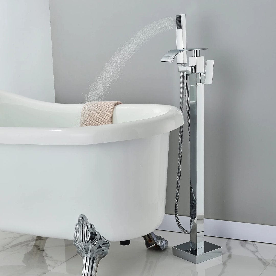 Baterie freestanding cu cadru patrat si efect de cascada, argintiu, cod 1562