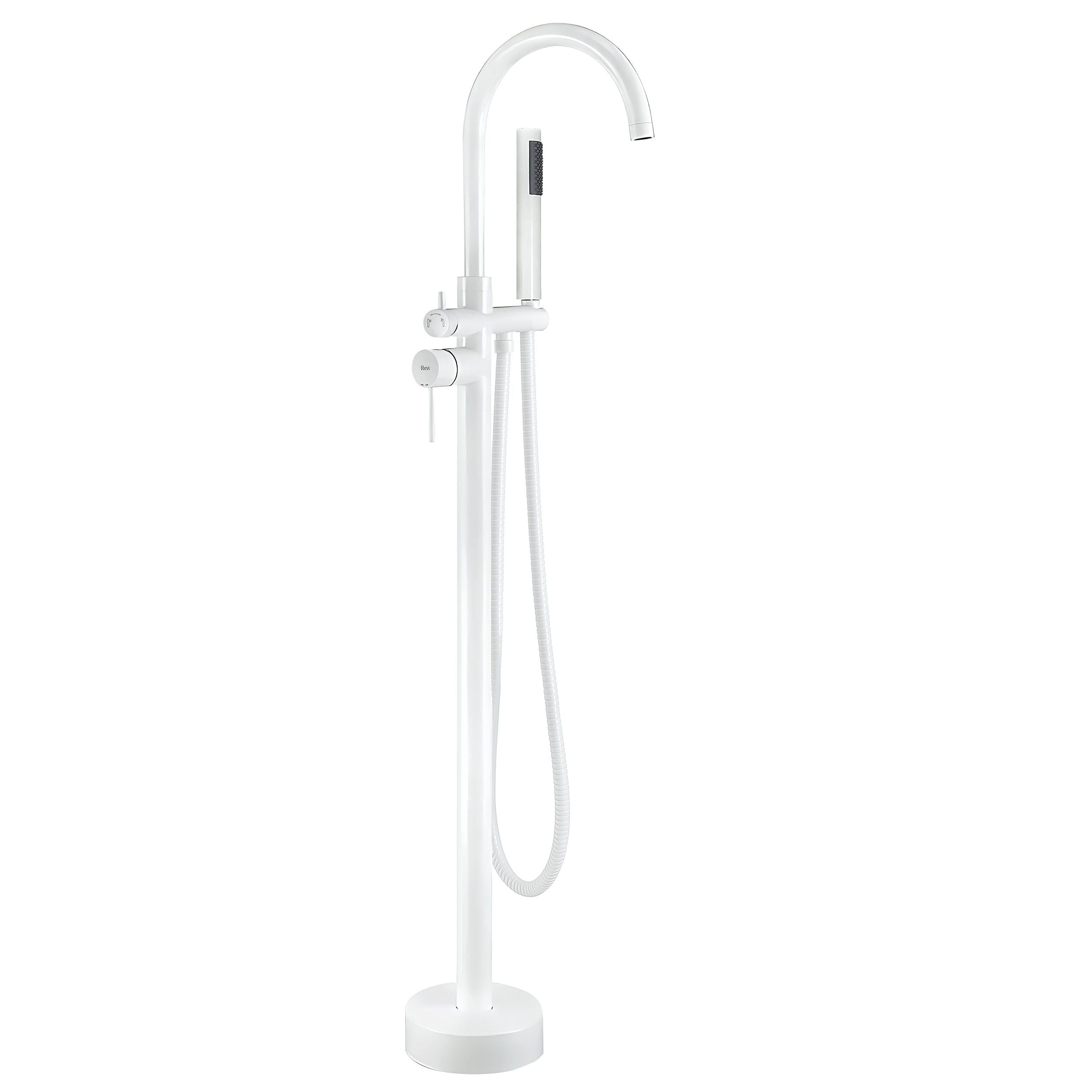 Baterie freestanding Rea Lungo cu cadru rotund, alb mat