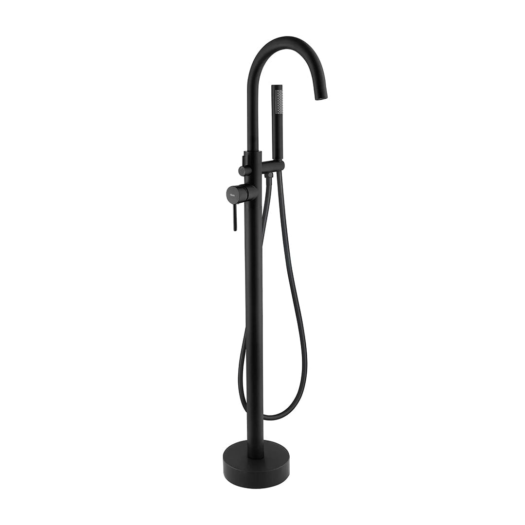 Baterie freestanding Rea Lungo, din alama sanitara si otel inoxidabil, 110 cm, negru mat
