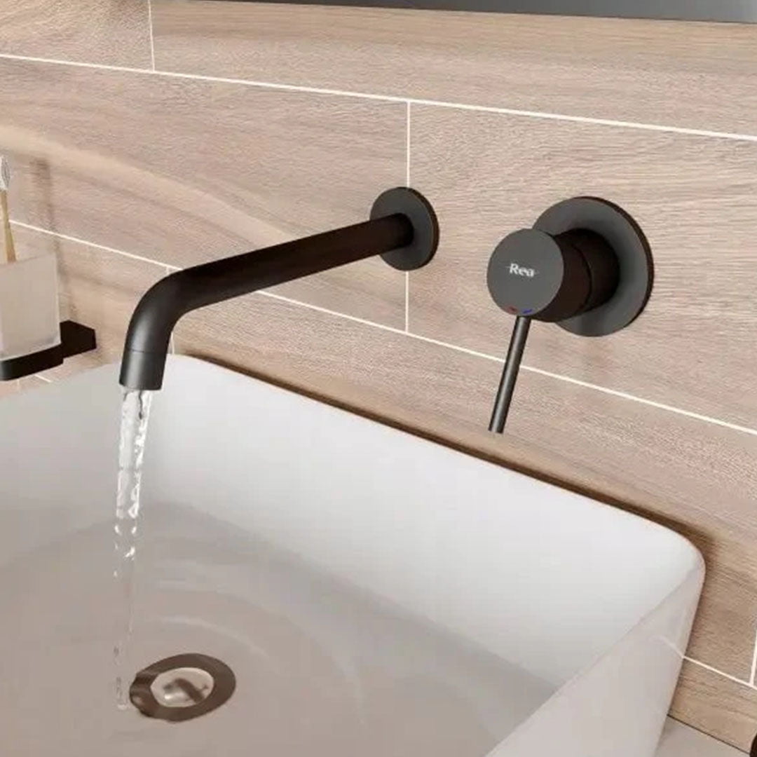 Baterie incastrata, Rea Lungo+ box, din alama sanitara, negru mat