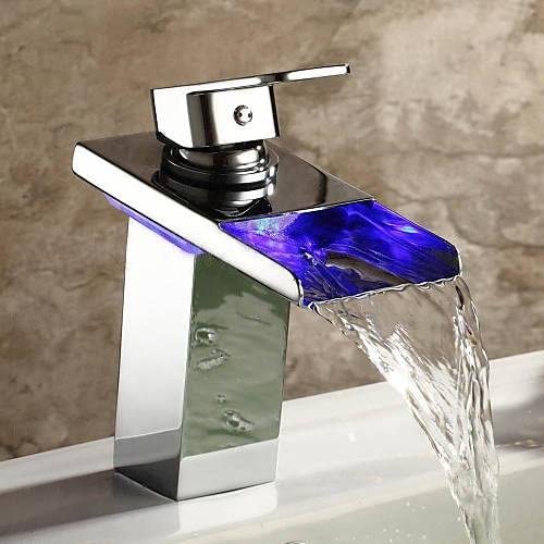 Baterie lavoar cu LED, tip cascada, argintiu cromat, cod 1296