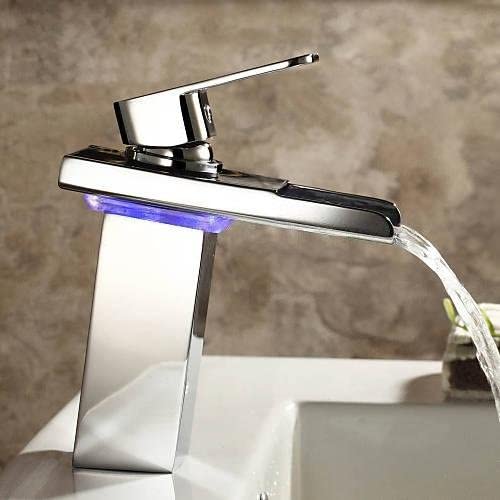 Baterie lavoar cu LED, tip cascada, argintiu cromat, cod 1296