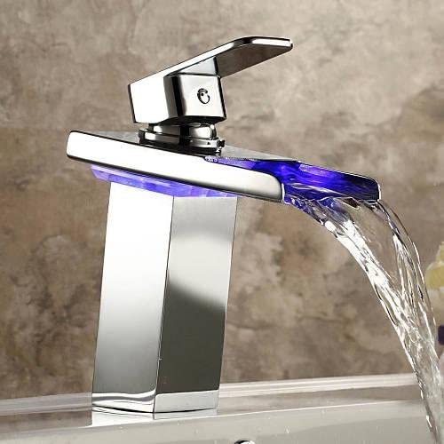 Baterie lavoar cu LED, tip cascada, argintiu cromat, cod 1296