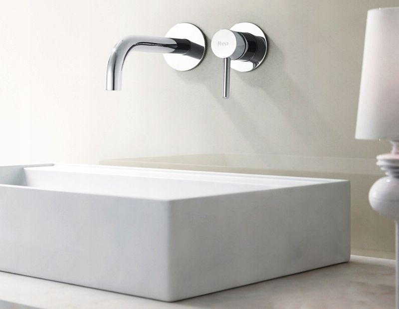 Baterie lavoar incastrata Rea Lungo, argintiu lucios + box
