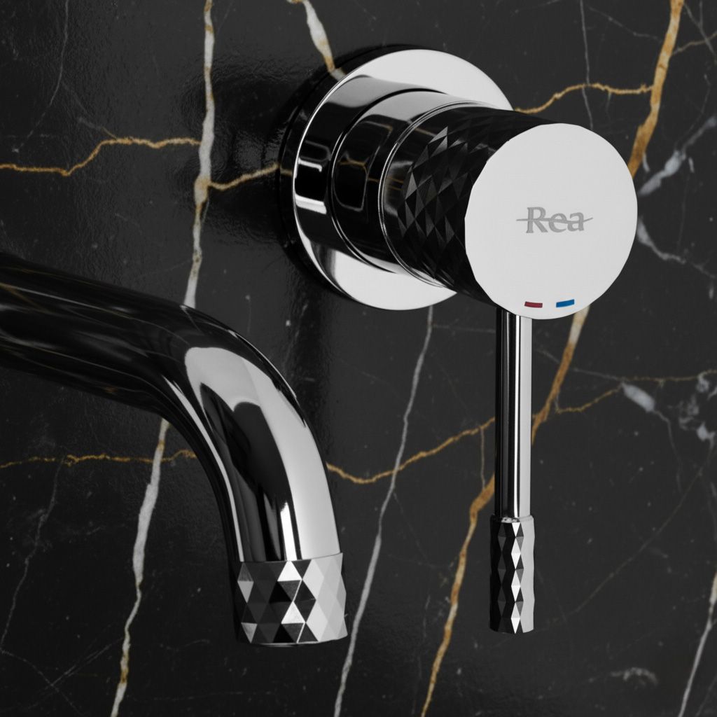 Baterie lavoar incastrata Rea Lungo Diamond + box, argintiu lucios