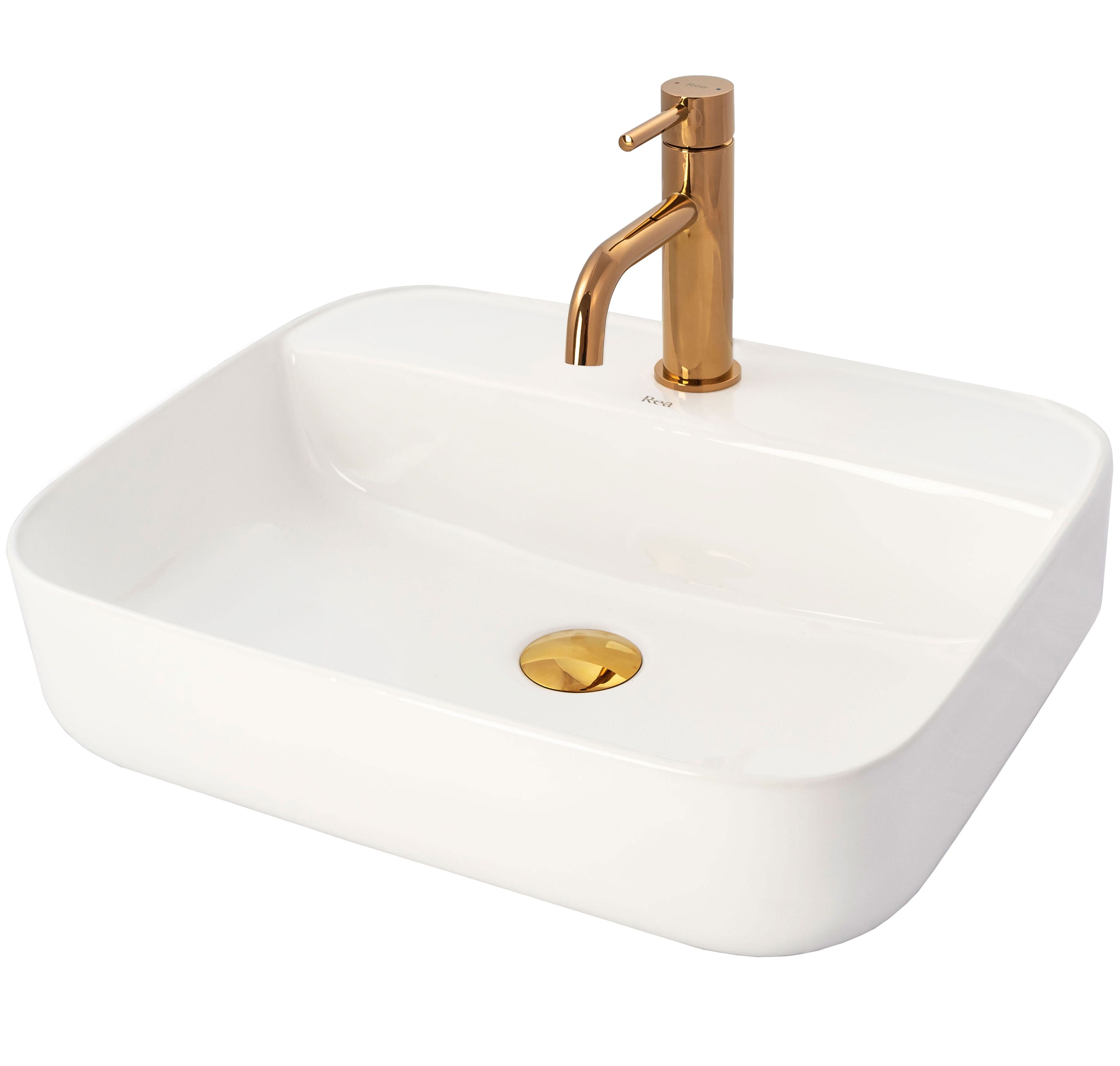 Baterie pentru lavoar Rea Lungo Low Rose , auriu lucios