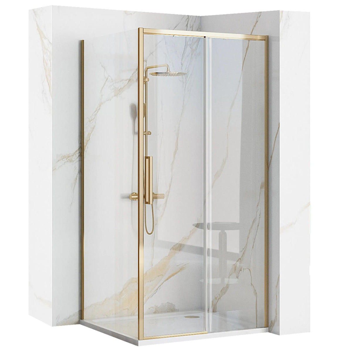 Cabină de duș de colț Rea Rapid Slide, auriu - 120x80 cm