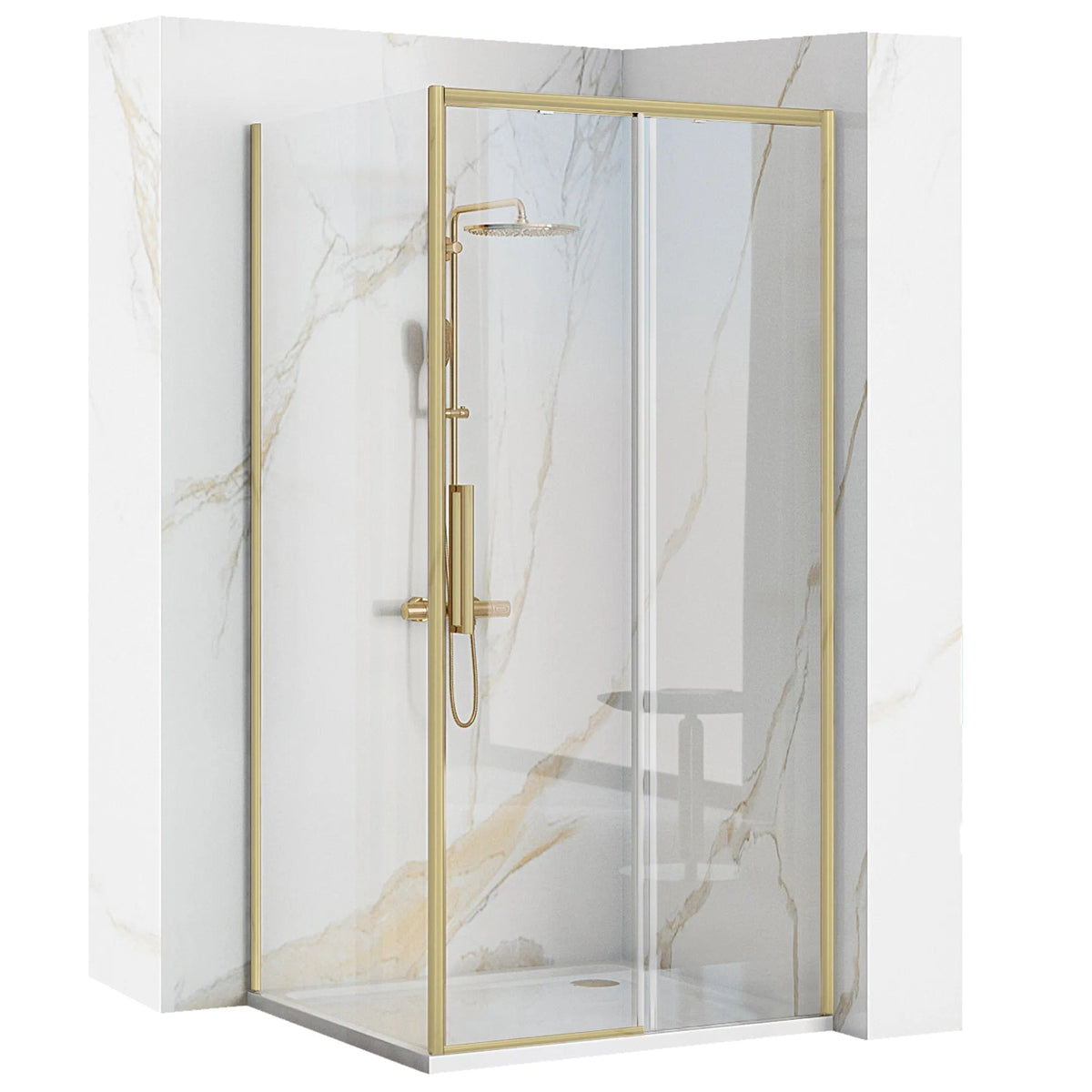 Cabină de duș de colț Rea Rapid Slide, auriu periat - 120x100 cm