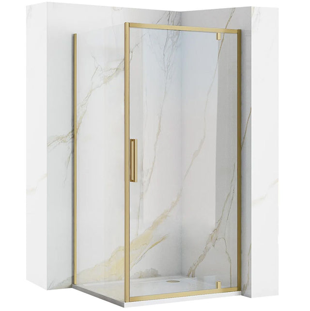 Cabină de duș de colț Rea Rapid Swing, auriu periat, 100x80 cm