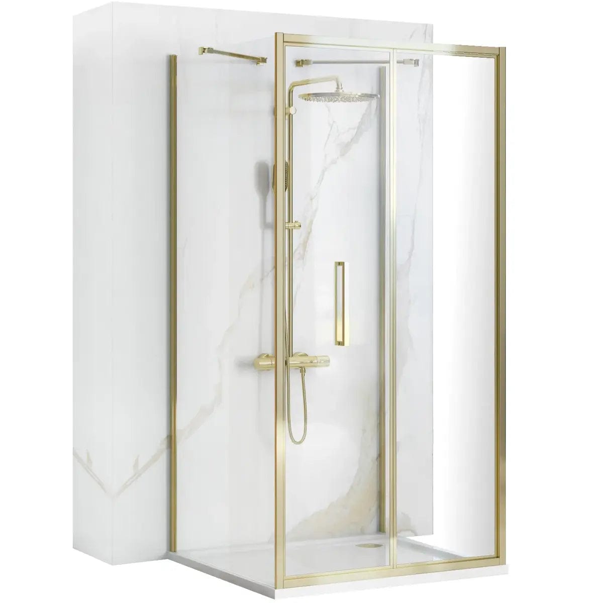 Cabină de duș de perete Rea Rapid Fold, auriu - 100x90 cm