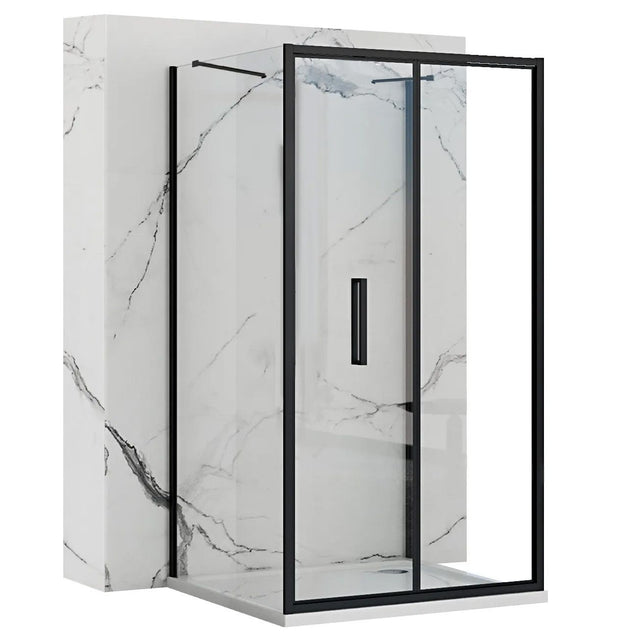 Cabină de duș de perete Rea Rapid Fold, negru, 80x80 cm