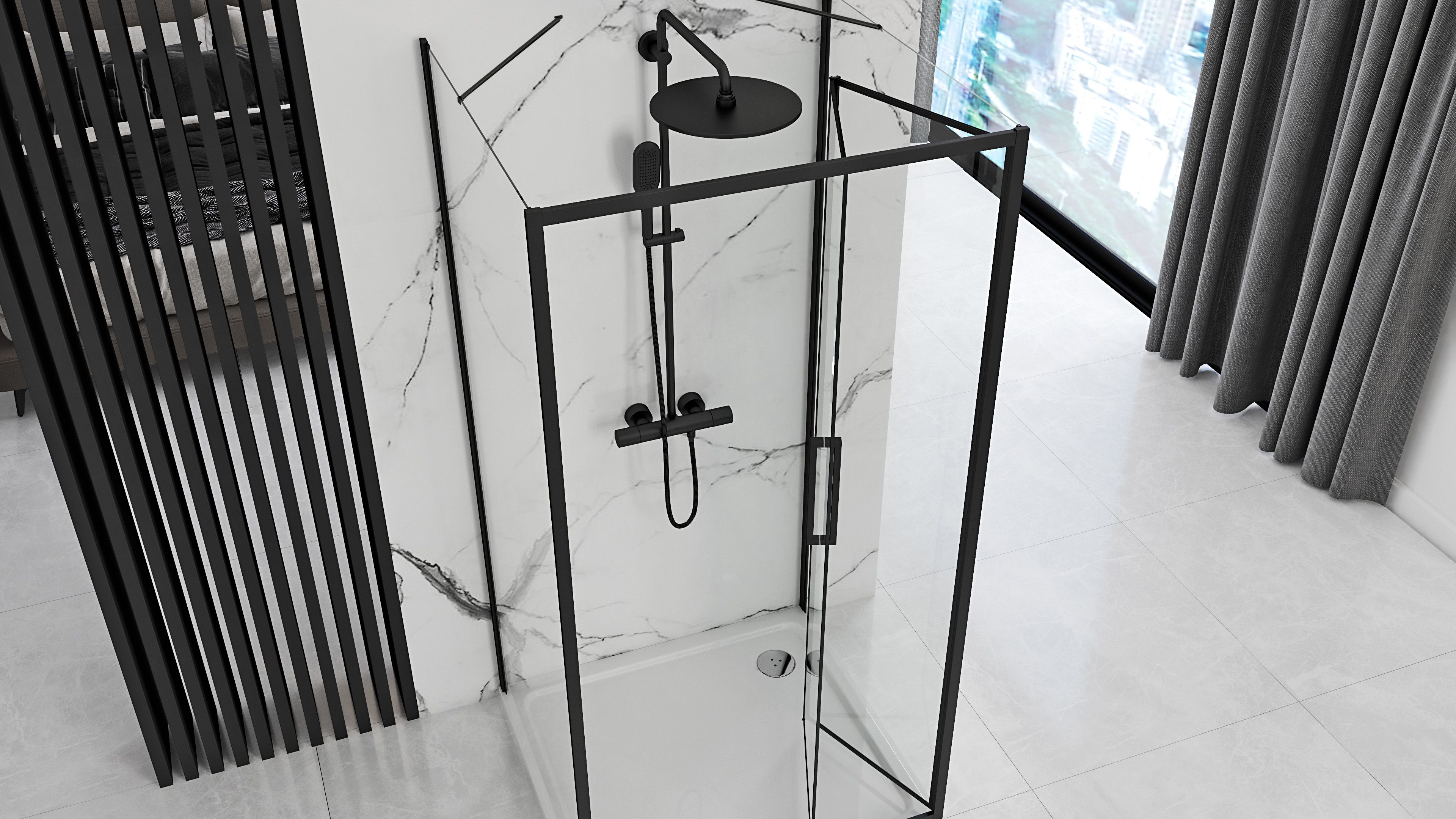 Cabină de duș de perete Rea Rapid Fold, negru, 90x80 cm