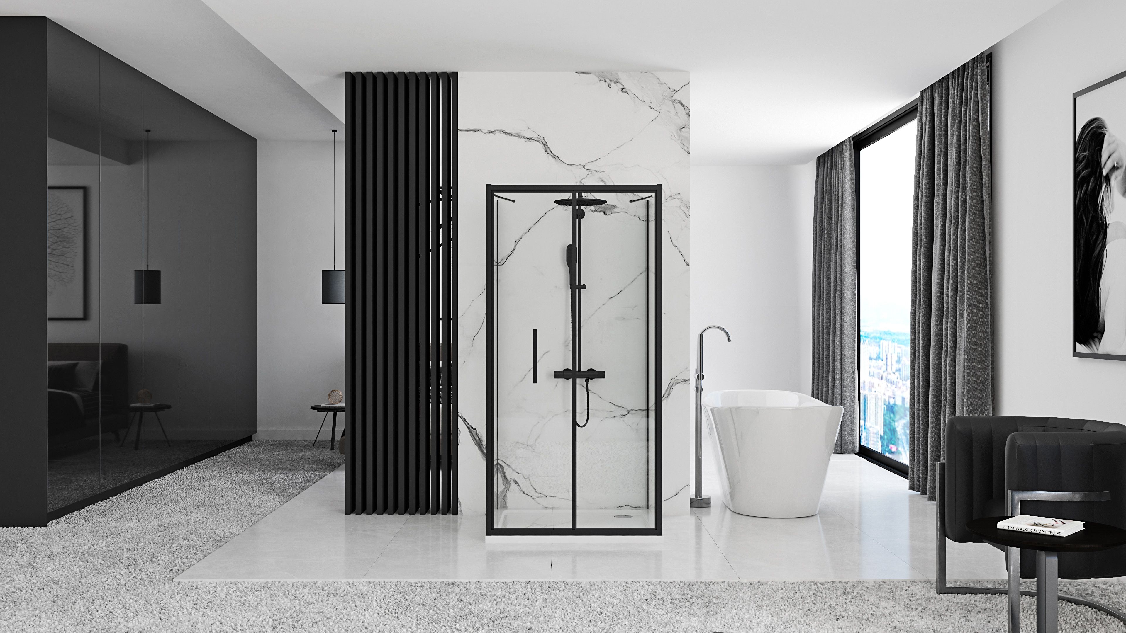 Cabină de duș de perete Rea Rapid Fold, negru, 90x80 cm