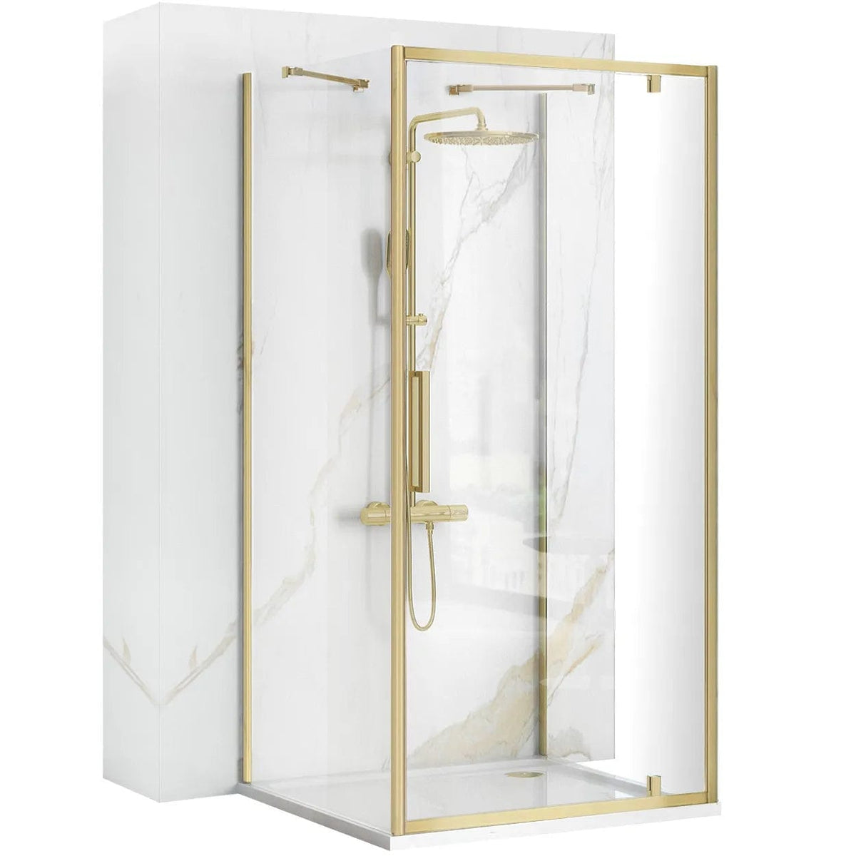 Cabină de duș de perete Rea Rapid Swing, auriu periat - 90x80 cm
