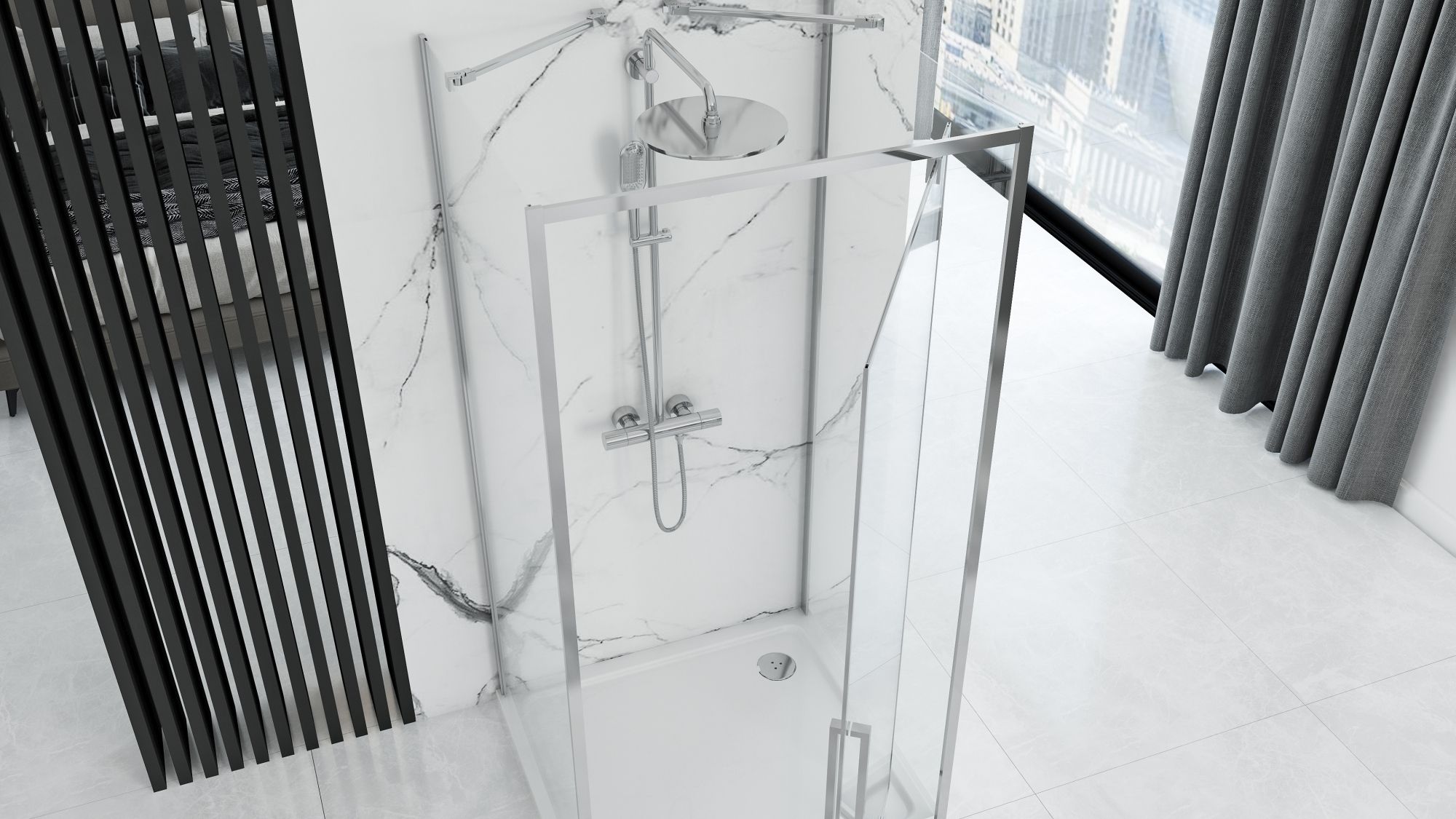 Cabină de duș de perete Rea Rapid Swing, crom, 90x90 cm