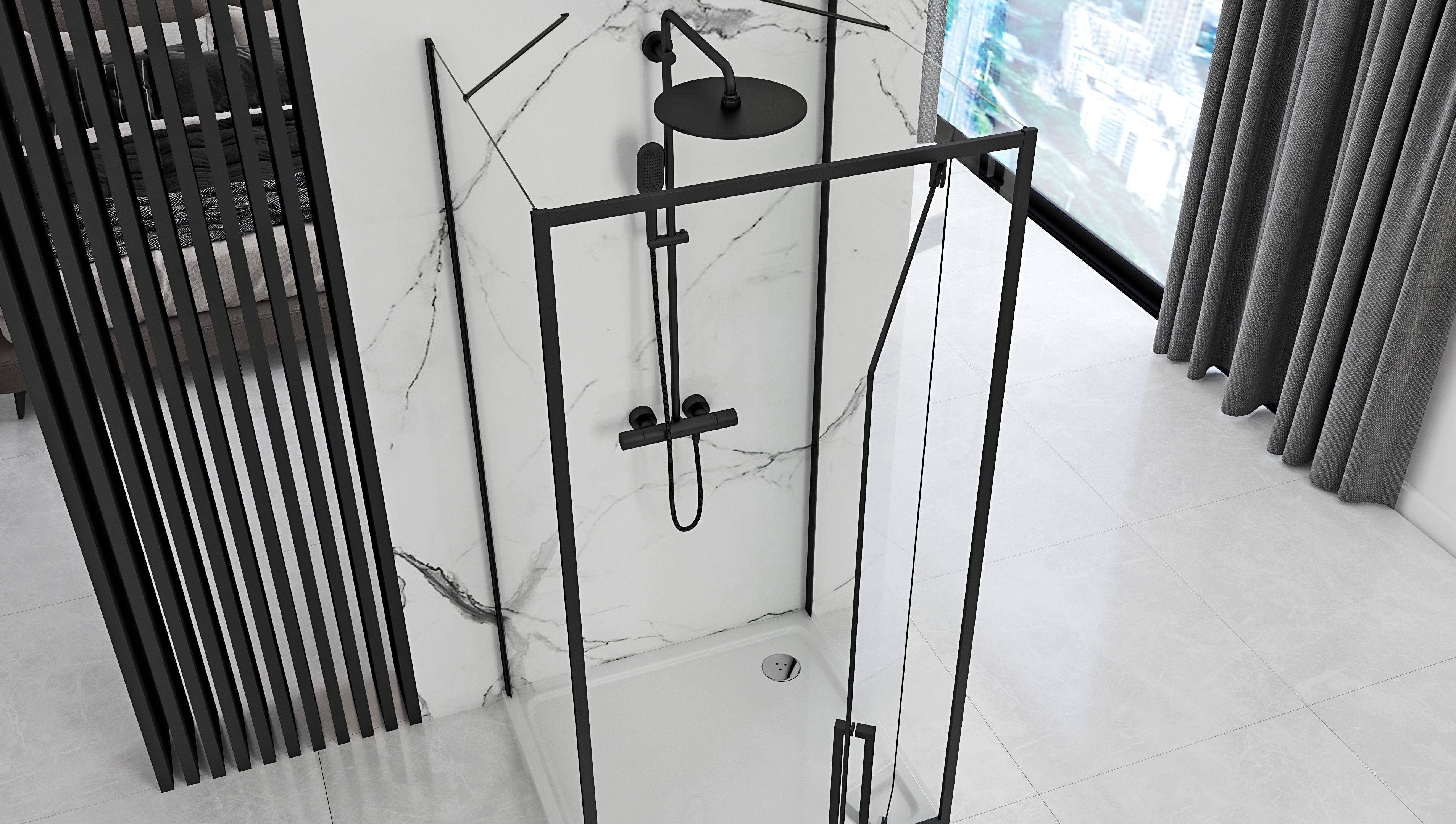 Cabină de duș de perete, Rea Rapid Swing, negru, 100x90 cm