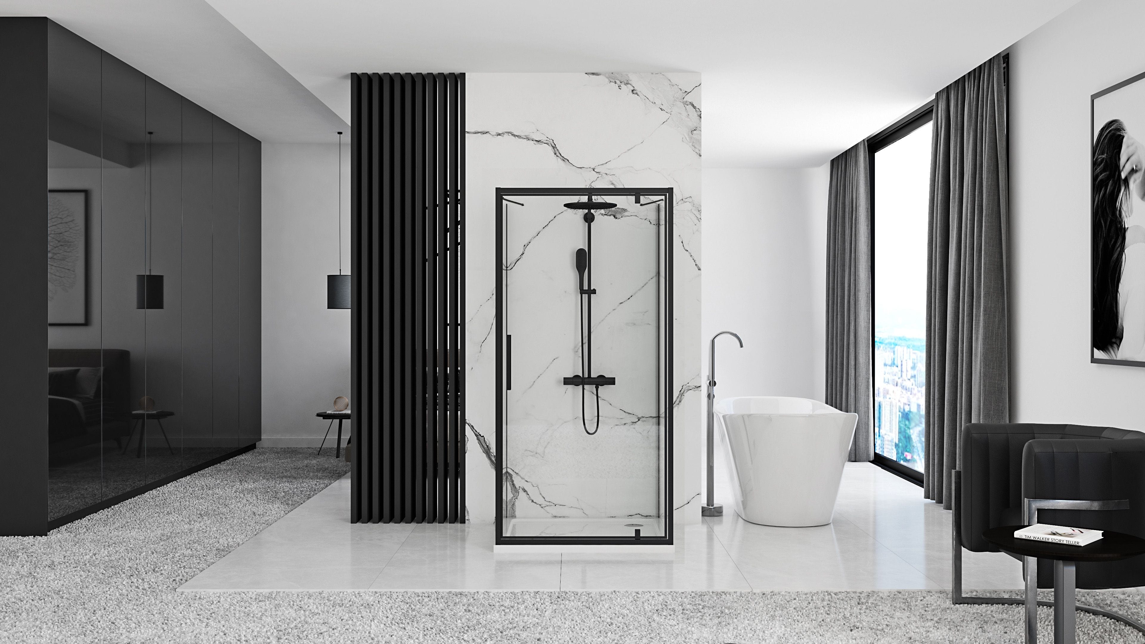 Cabină de duș de perete, Rea Rapid Swing, negru, 90x100 cm