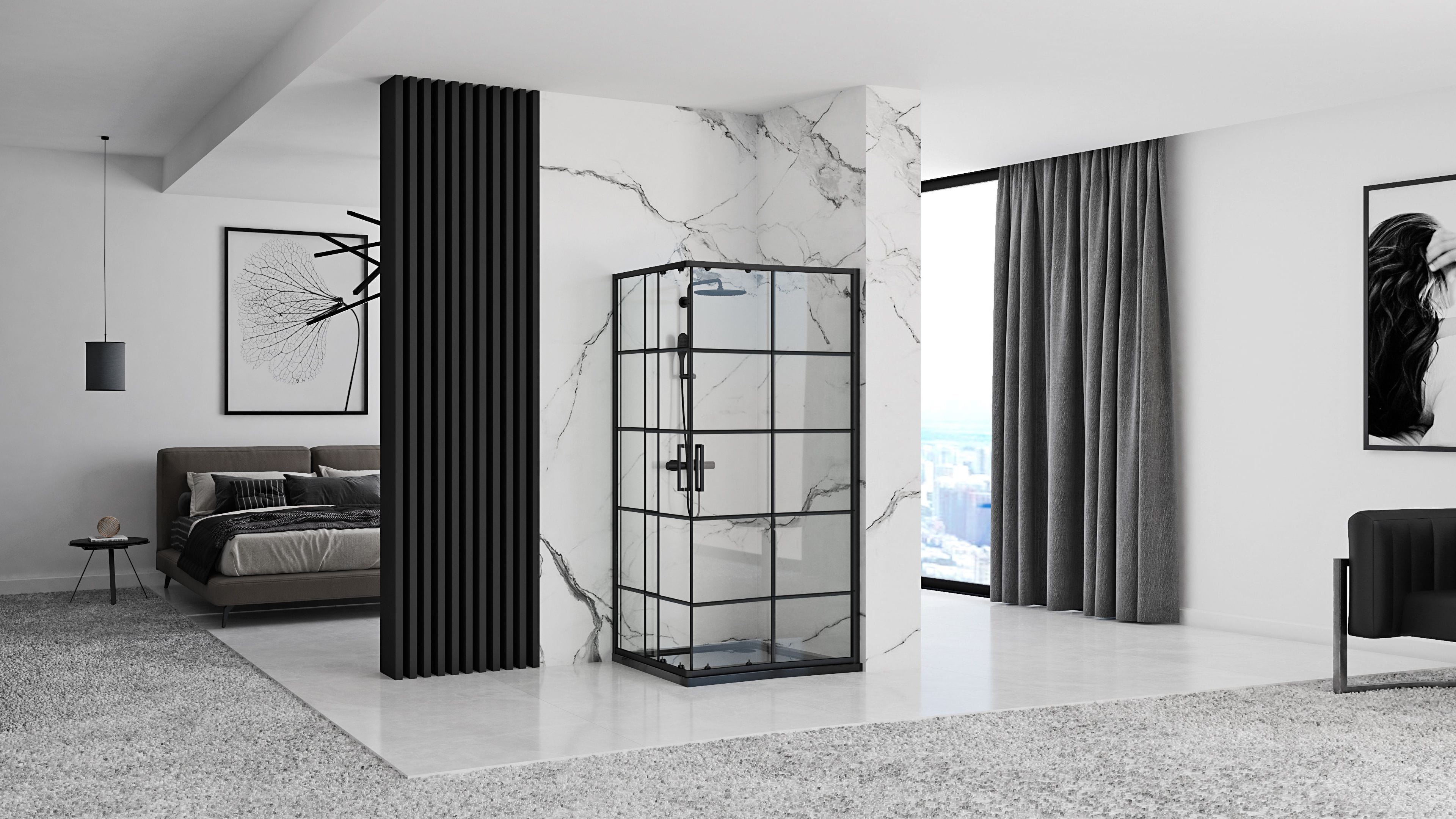 Cabină de duș Rea Concept, negru, 80x100 cm