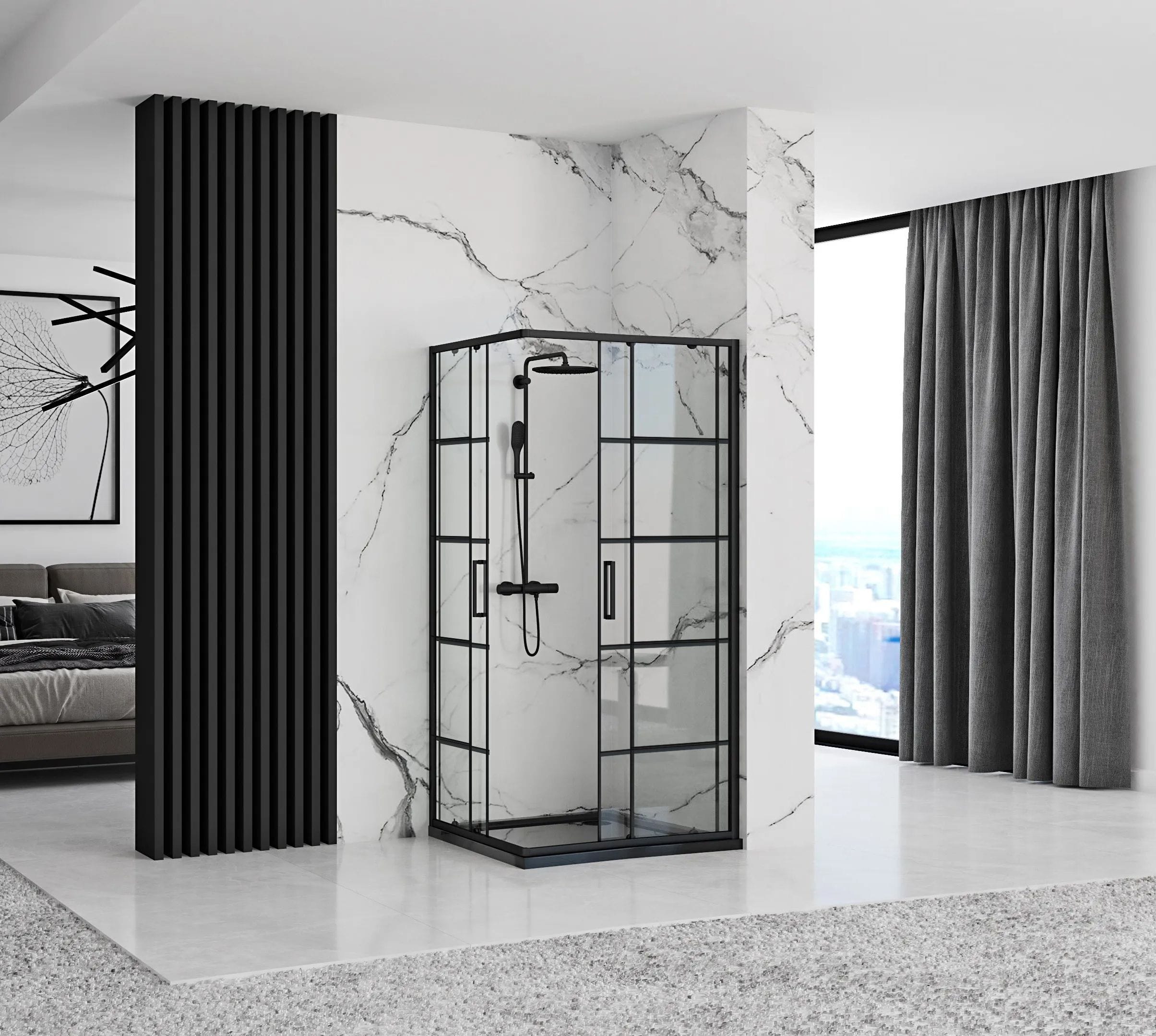 Cabină de duș Rea Concept, negru, 80x100 cm