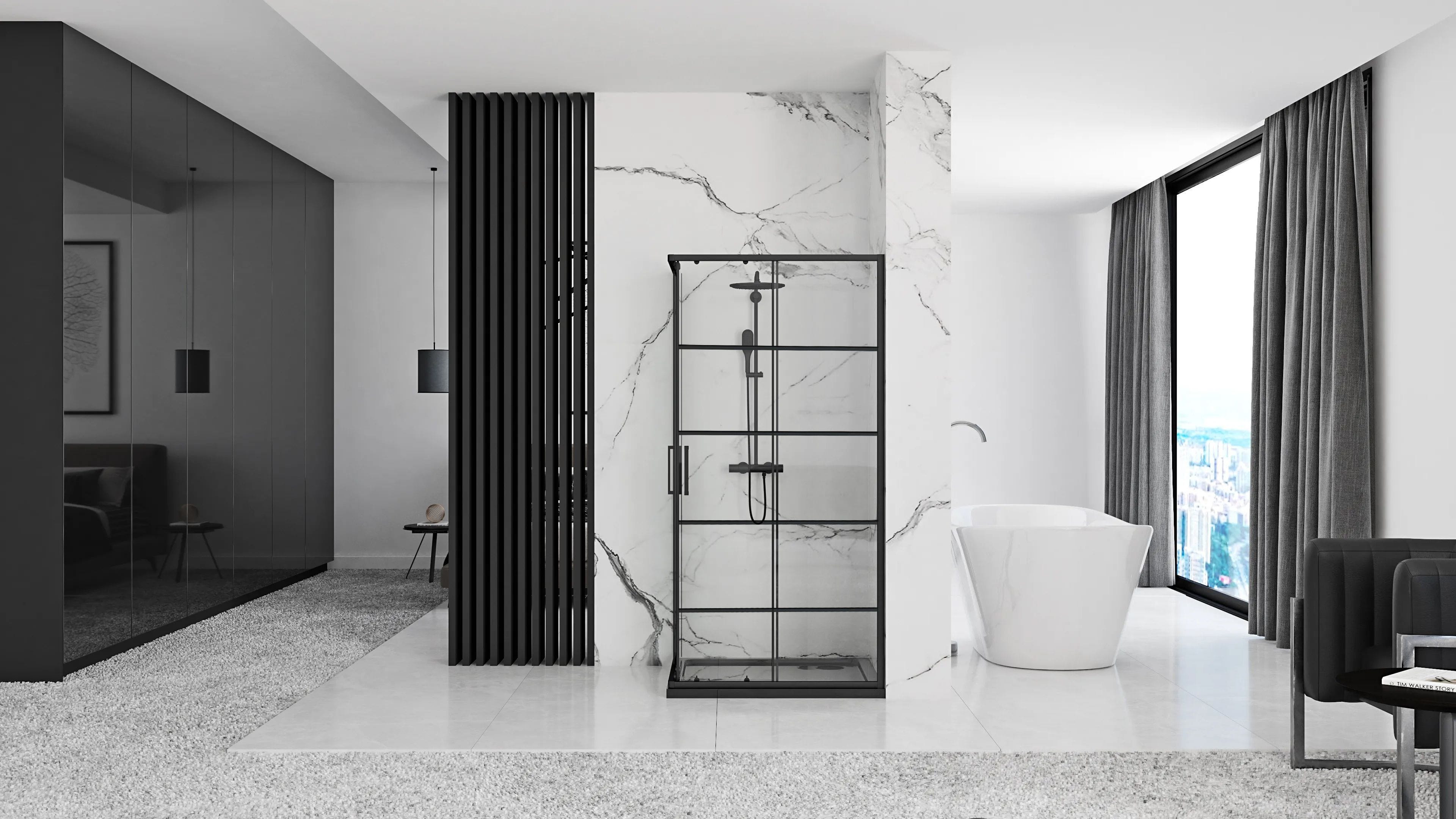 Cabină de duș Rea Concept, negru, 80x100 cm