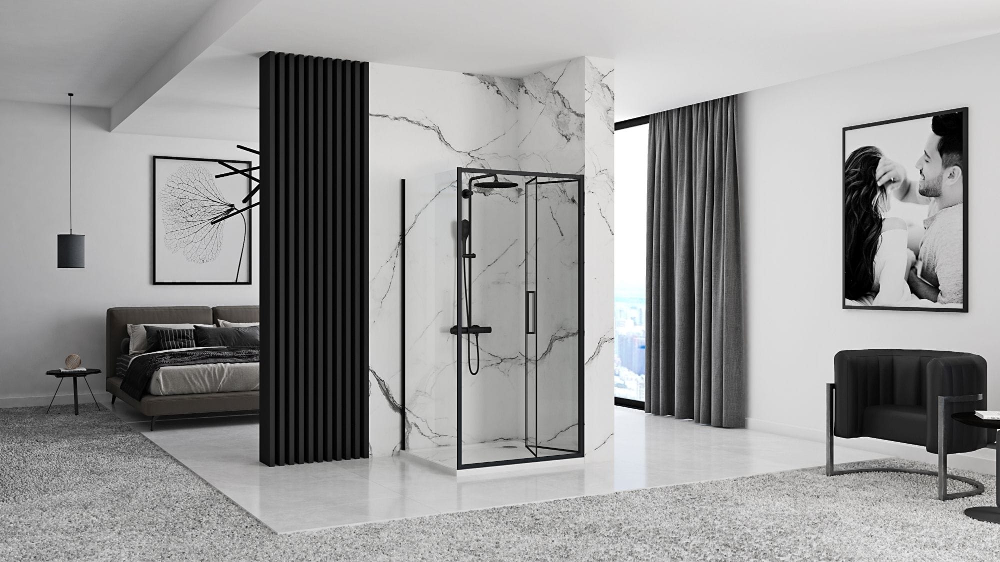 Cabină de duș Rea Rapid Fold, negru, 100x90 cm