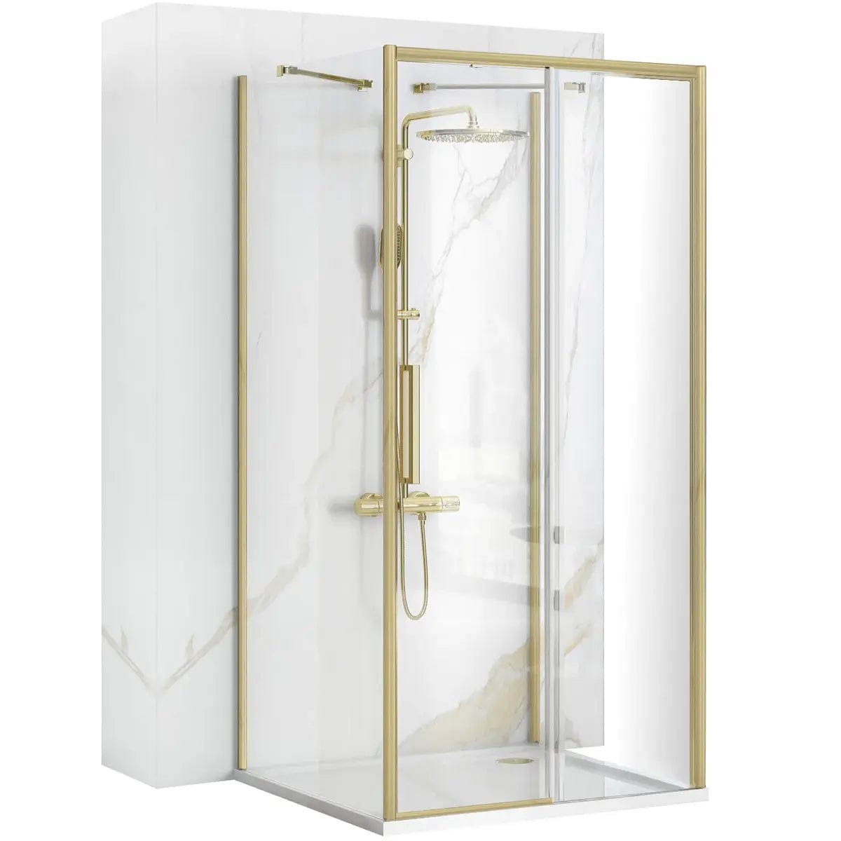 Cabină de duș Rea Rapid Slide, auriu periat - 100x80 cm