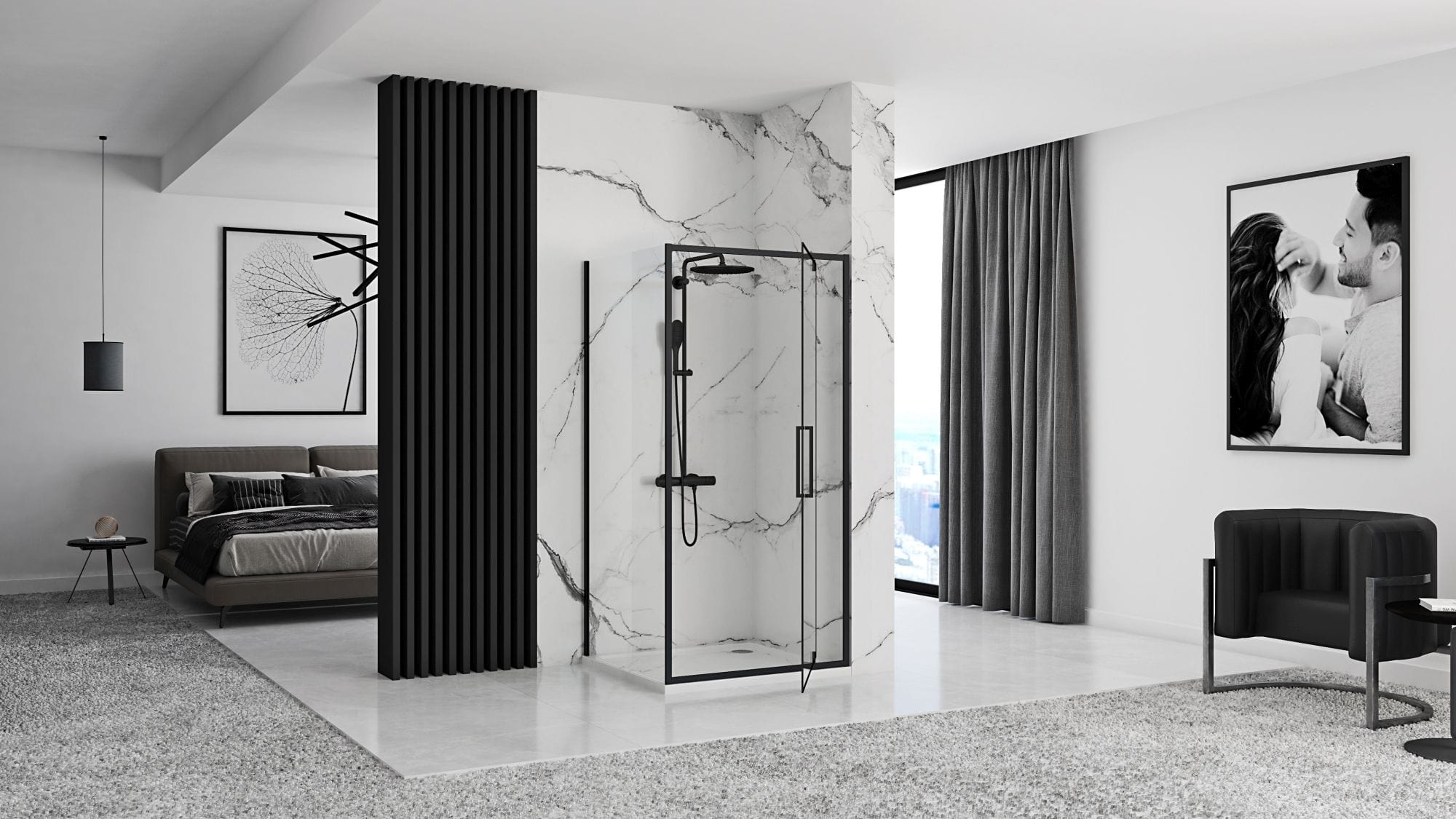 Cabină de duș Rea Rapid Swing, negru, 90x100 cm