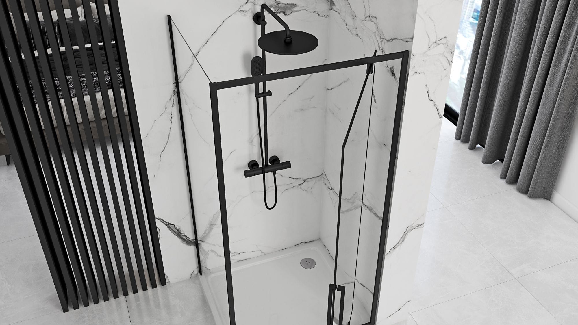 Cabină de duș Rea Rapid Swing, negru, 90x80 cm