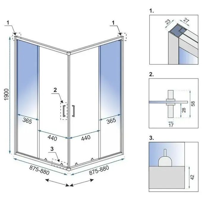 Cabina de dus Rea City  90x90 cm – profil argintiu periat