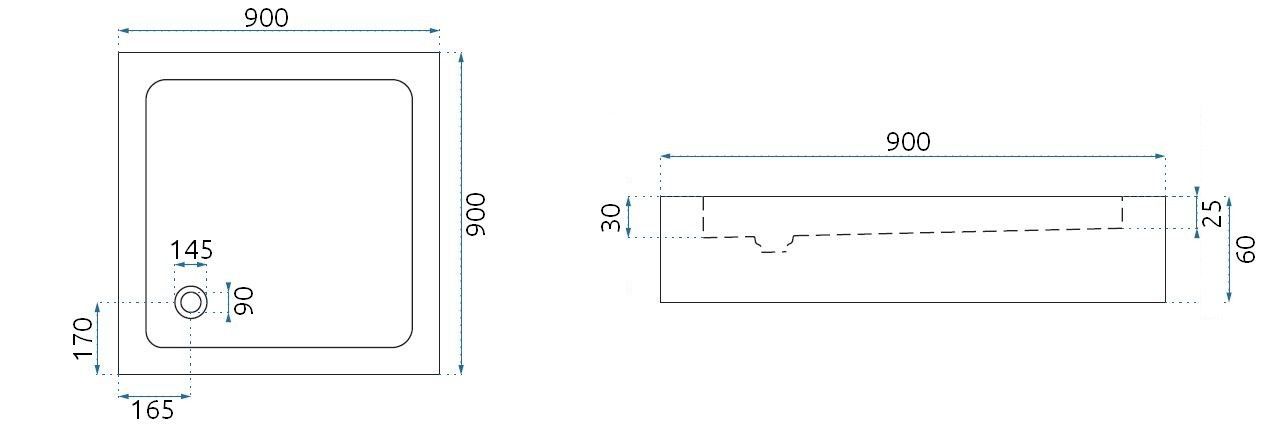 Cabina de dus Rea City  90x90 cm – profil argintiu periat