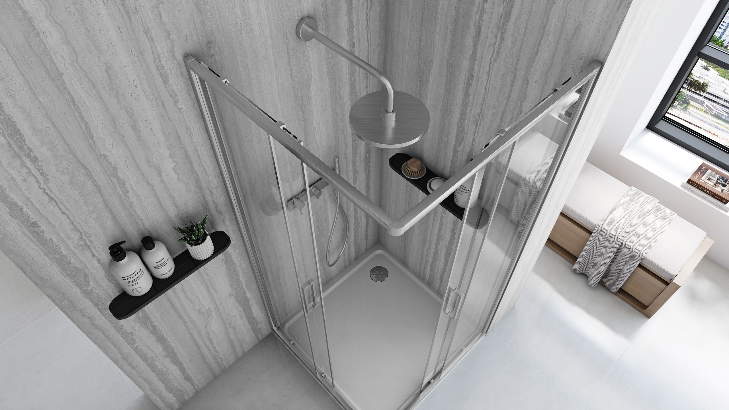 Cabina de dus Rea City  90x90 cm – profil argintiu periat