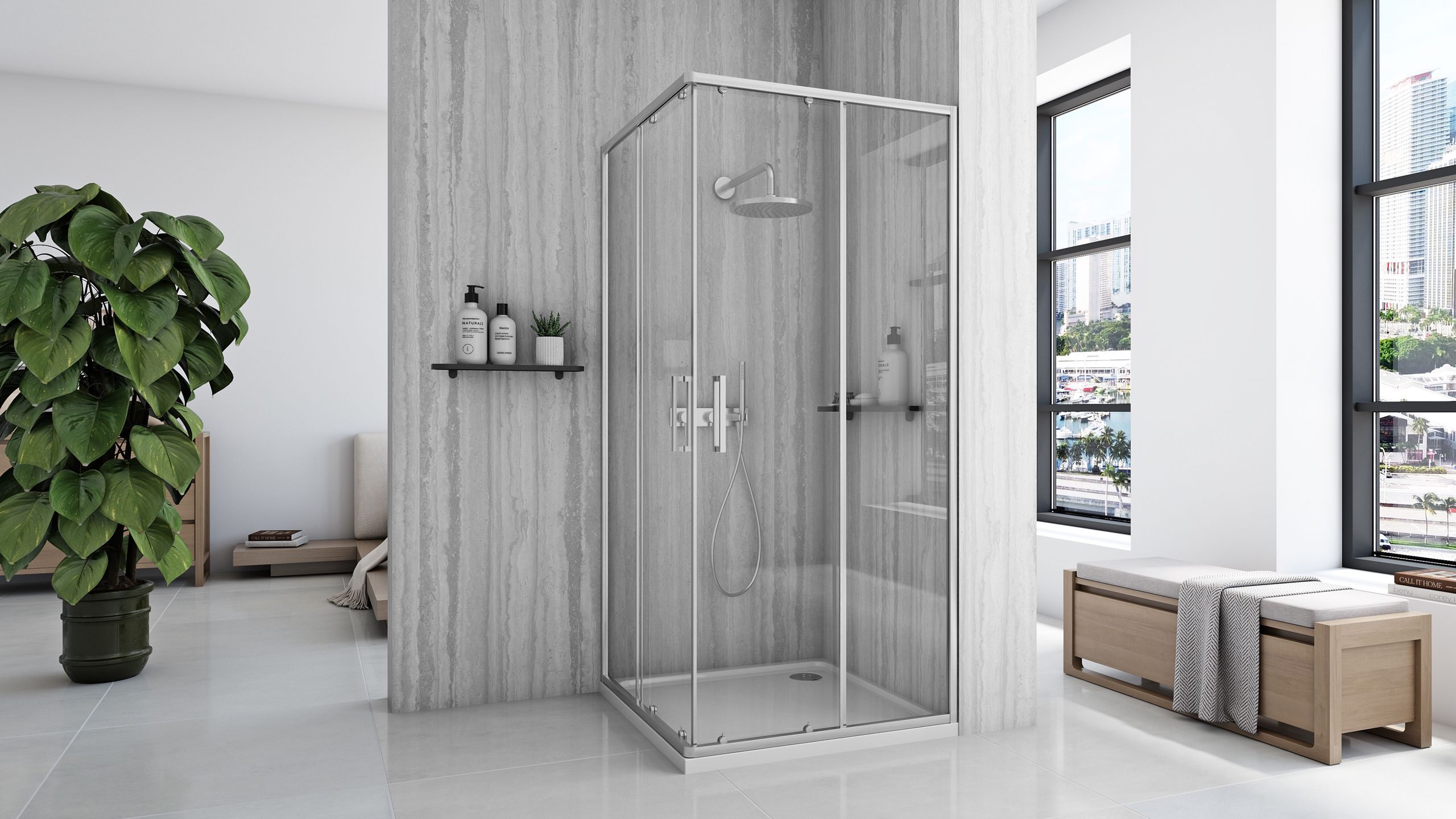 Cabina de dus Rea City  90x90 cm – profil argintiu periat