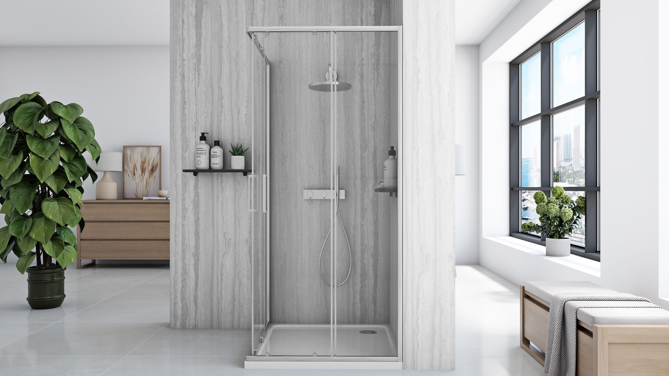 Cabina de dus Rea City  90x90 cm – profil argintiu periat