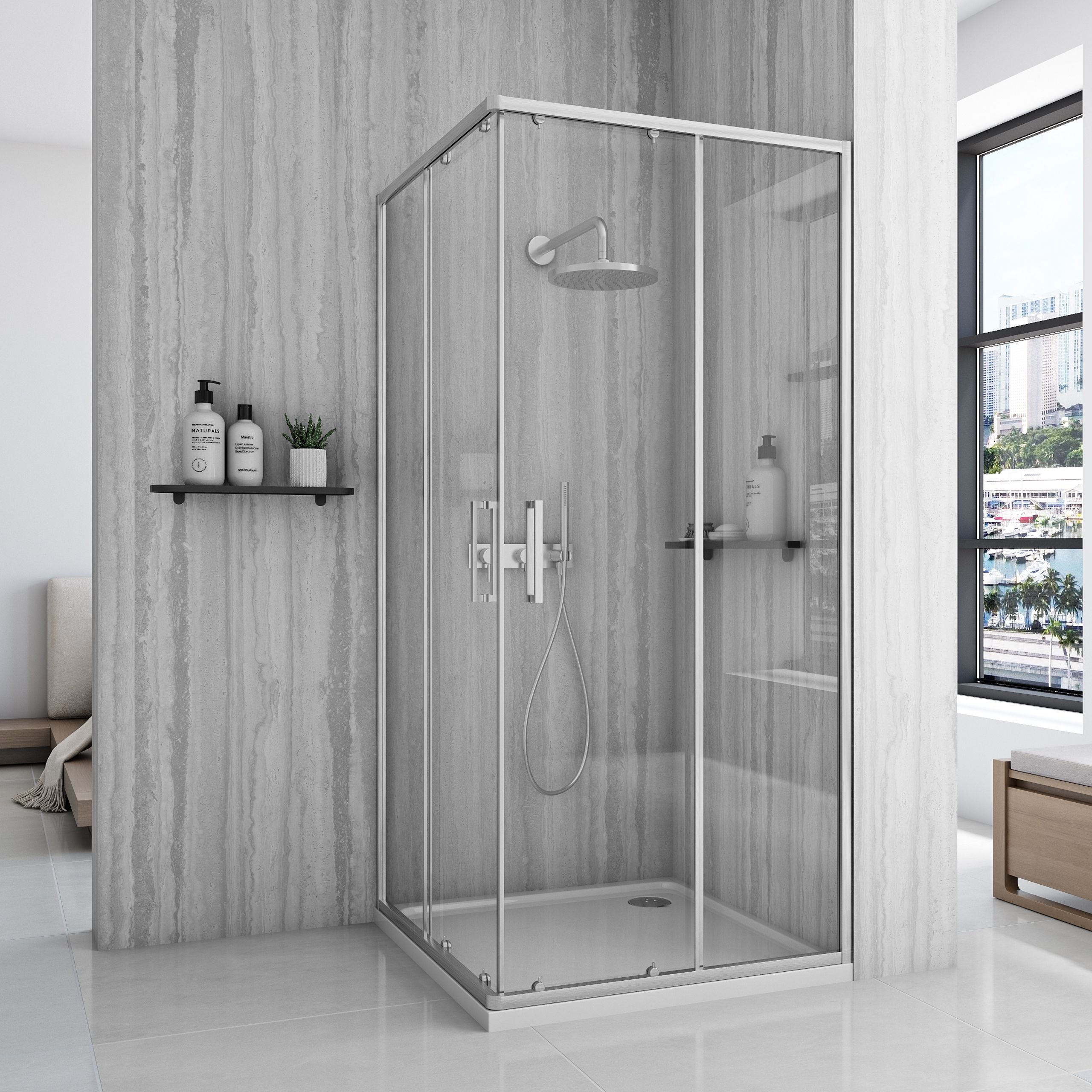Cabina de dus Rea City  90x90 cm – profil argintiu periat