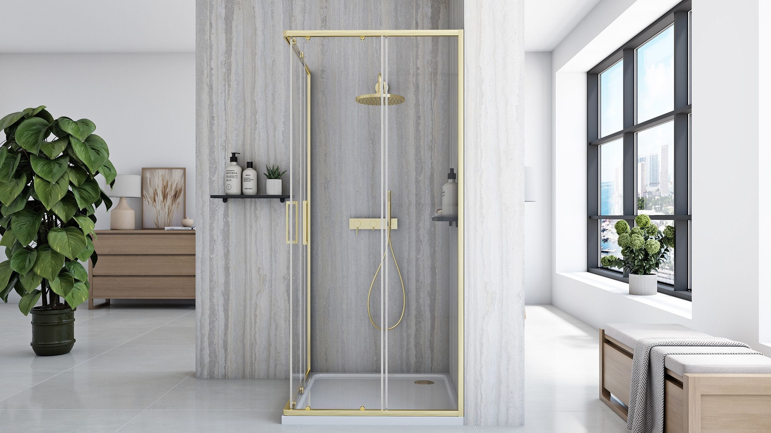 Cabina de dus Rea City, auriu periat, 80x80 cm