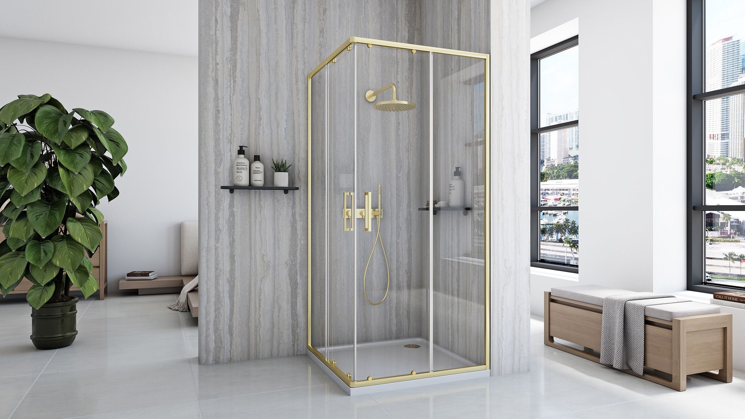 Cabina de dus Rea City, auriu periat, 80x80 cm