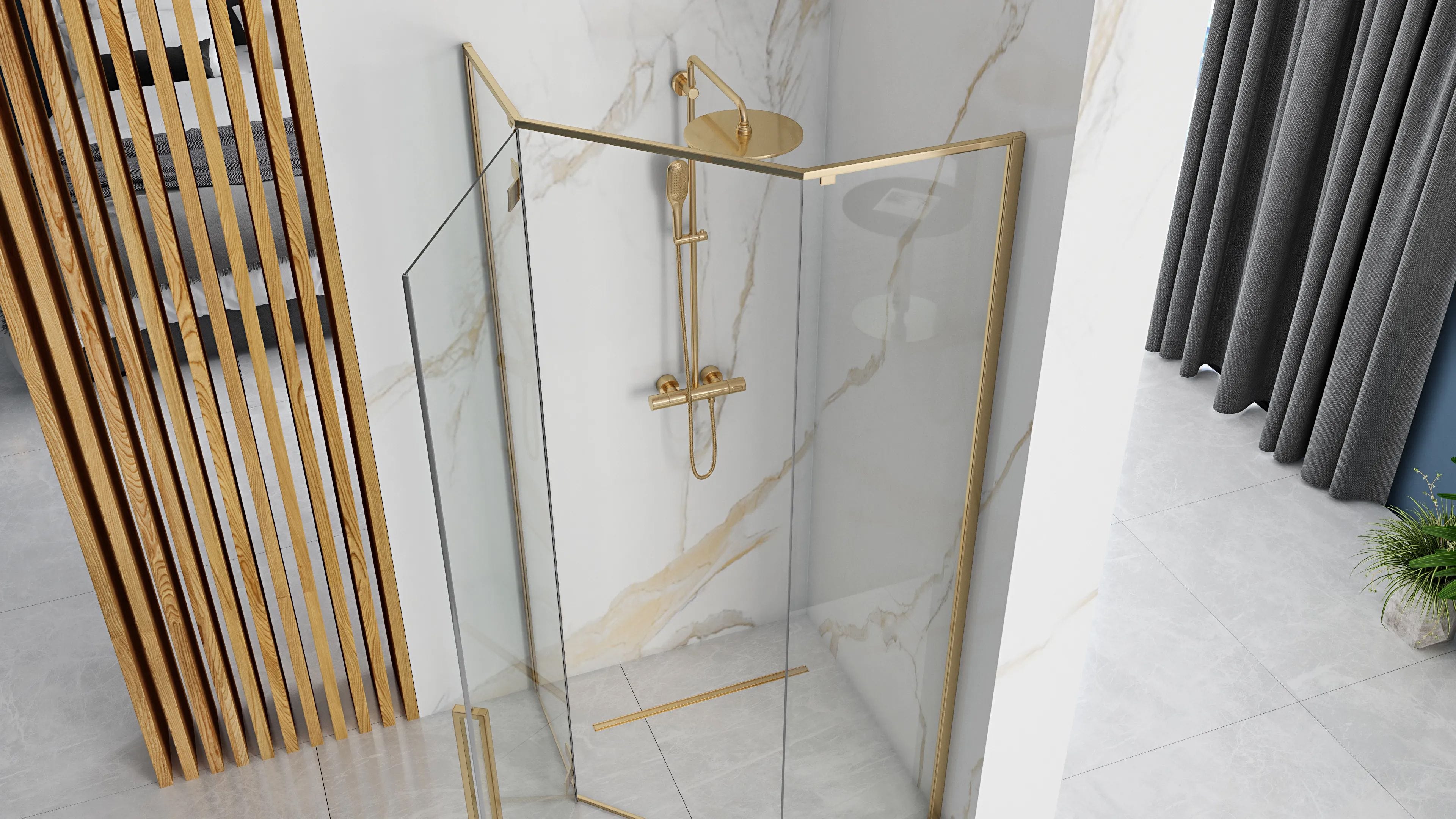 Cabina de dus Rea Diamond, auriu, 100x100 cm