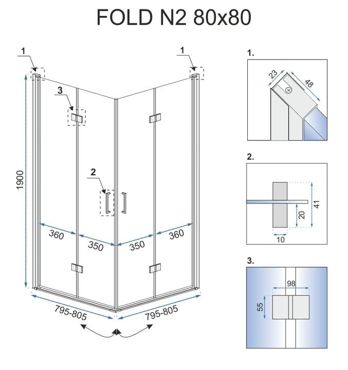 Cabina de dus Rea Fold N2, crom, 90x90 cm
