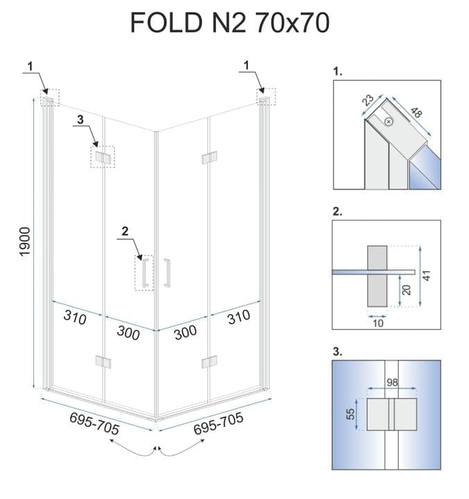 Cabina de dus Rea Fold N2, crom, 90x90 cm