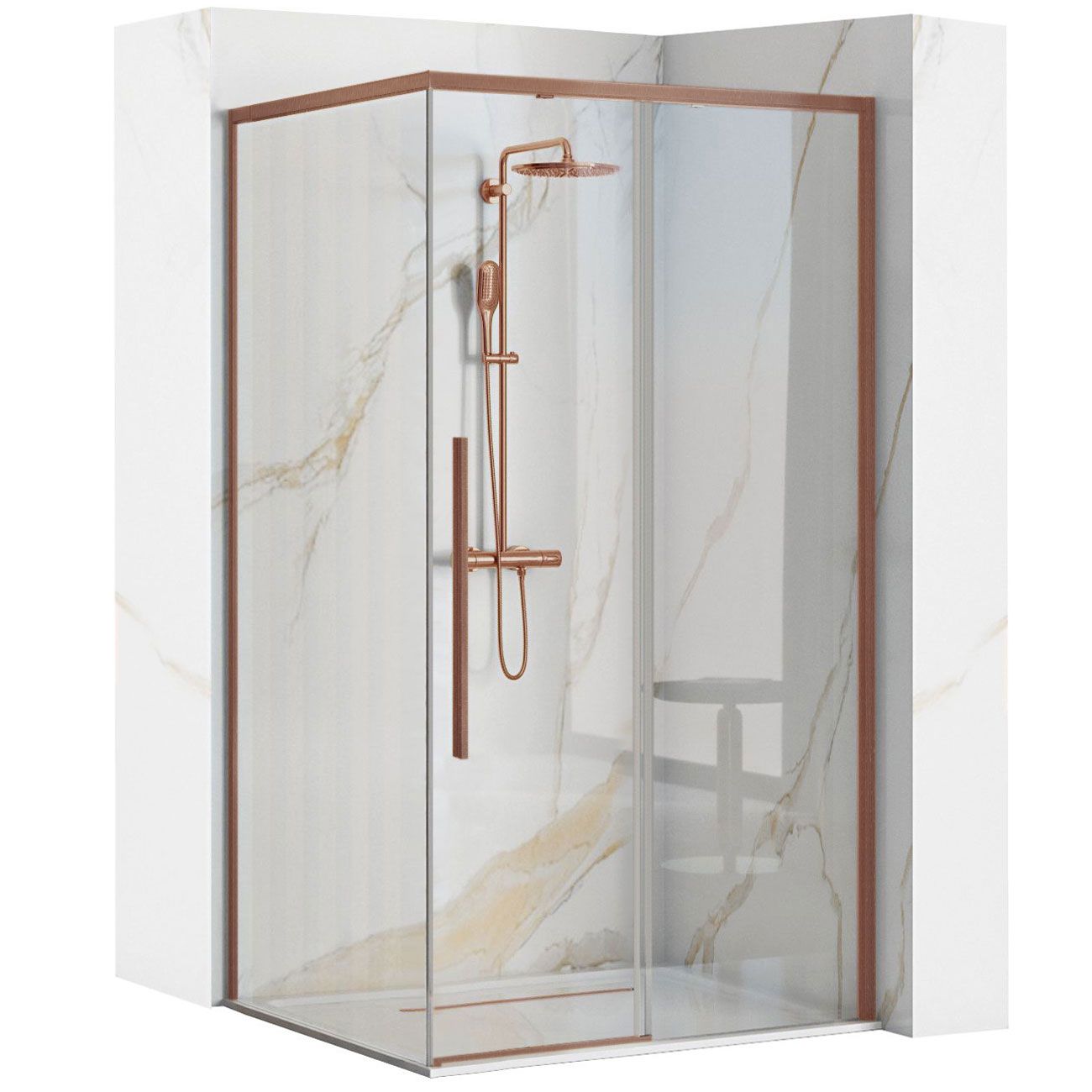 Cabina de dus Rea Solar 90x90 cm – profil cupru periat